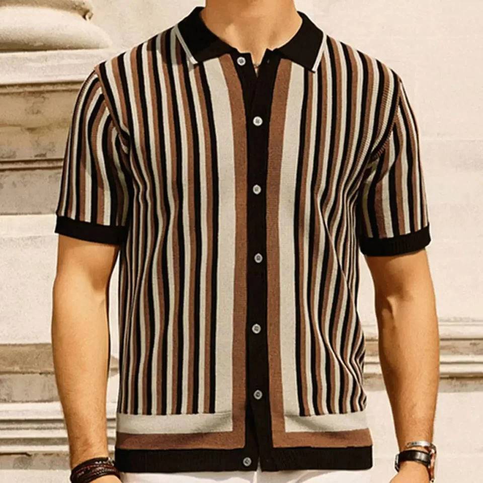 Summer Men's Luxury Knitted Polo Shirts Casual Vintage Button