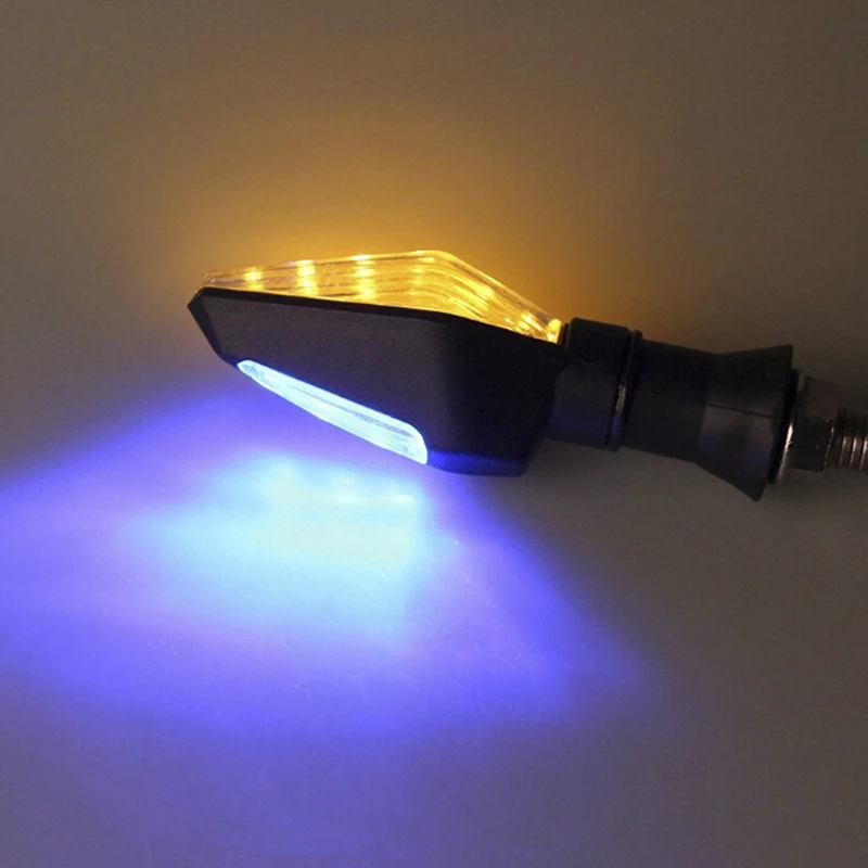 12LED Amber+Blue Motorcycle Turn Signal Indicator Light Blinker Universal