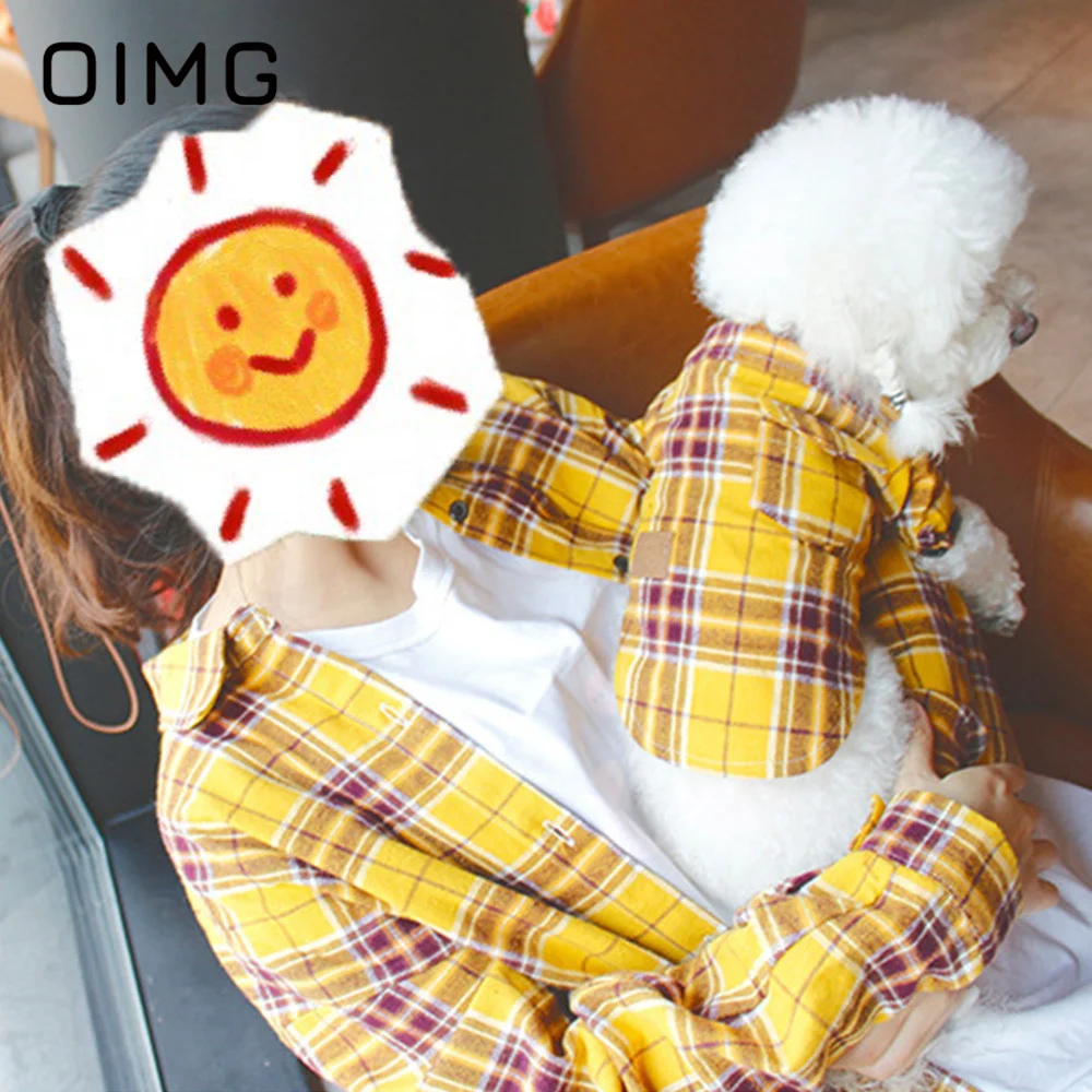 OIMG Spring Summer Thin Pet Parent-child Outfit Schnauzer Bichon Yellow Plaid Small Medium Dog Shirt Pet and Owner's Clothes