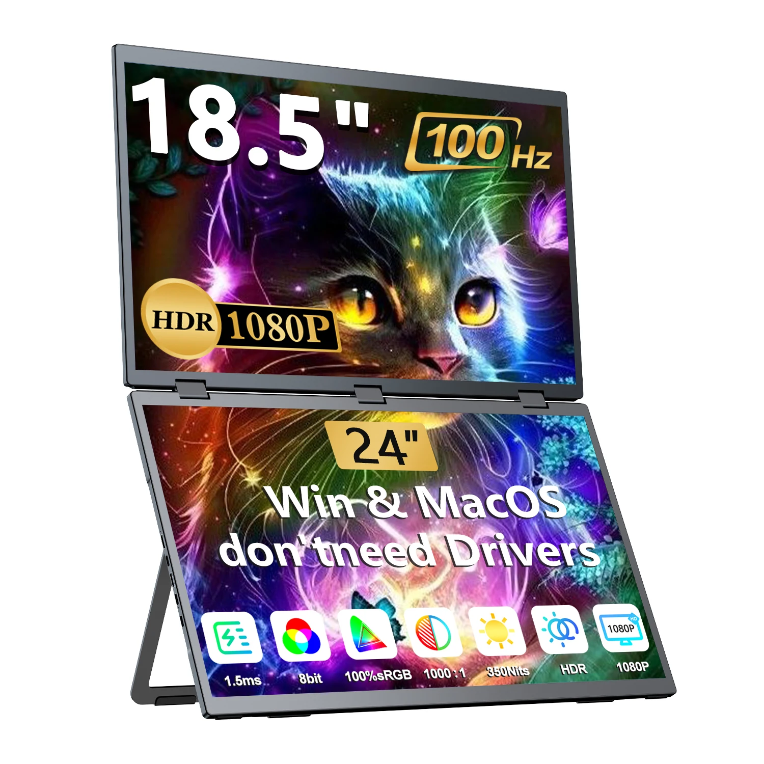 UPERFECT UStation Delta Max 접이식 스택형 휴대용 모니터 1080P IPS 18.5인치 * 2 노트북 PC용 듀얼 트리플 스크린 확장기 Mac OS용 VESA 킥스탠드가 있는 360° 회