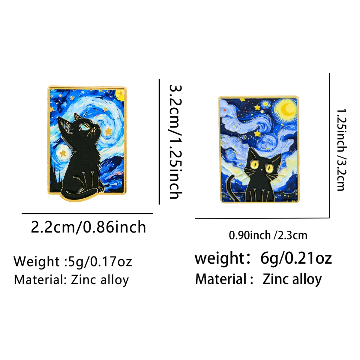 Van Gogh Ölgemälde Emaille-Anstecknadel Niedliche Schwarze Katze Broschen für Kleidung Abzeichen Tasche Revers Damen Herren Schmuck Geschenk für Freunde – Detail 4