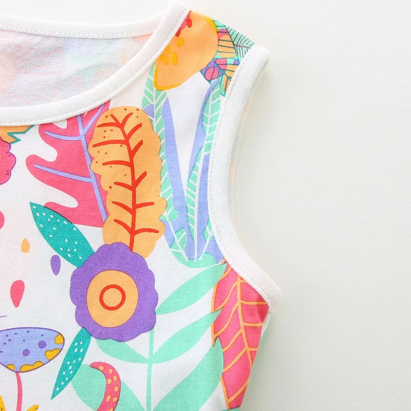 Fashion Summer Clothes for Girls Children 's Clothing Kids Clothes Cotton Cartoon Flowers Sleeveless Dresses