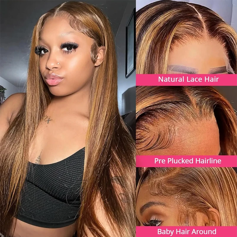 Human Hair Wig Lace Front Ombre Straight Brazilian Colored
