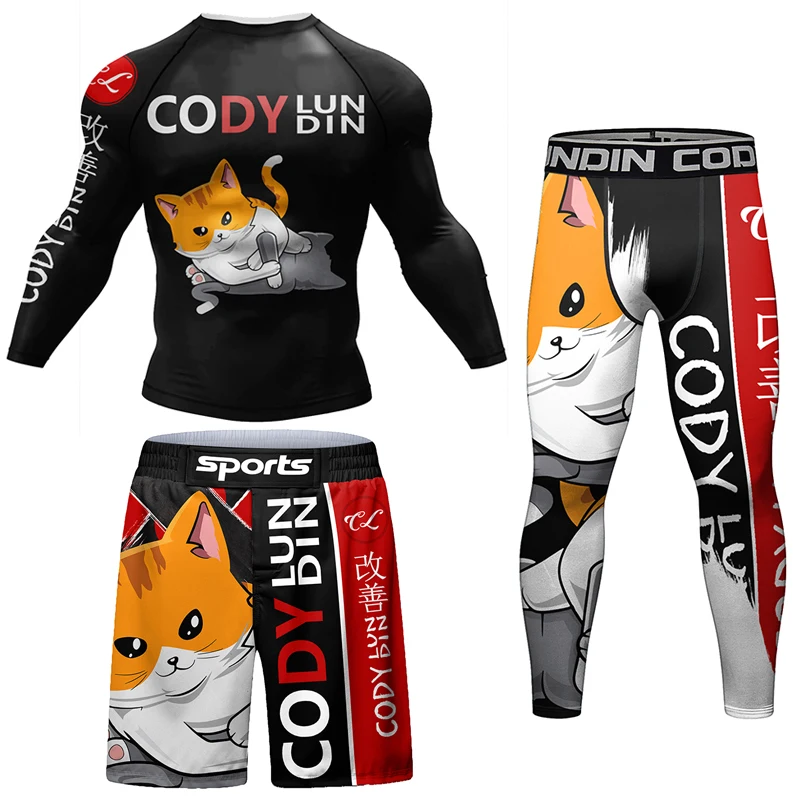 Rashguard Jiu Jitsu T-shirt +Pants Men MMA Boxing Brazilian Grappling Bjj Rash Guard Sportswear Gym Muay Thai Shorts Boxeo sports apparel,mens t shirt