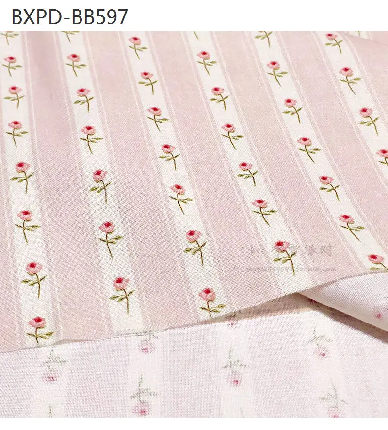 5 Strip Vintage Collection BTY 1 Yard Cotton Woven Fabric Cute Sweet Rose Retro Flowers Shabby Pink