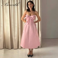 Bowith 3D Bow Mini Party Dresses Strapless A Line Wedding Party Dress Customized Pleats Women Prom Gown Short Evening Dresses 1