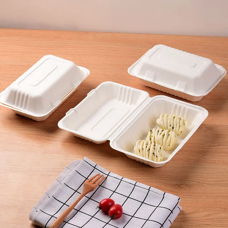 50pcs Disposable Paper Pulp Fast Food Box Dessert Cake Rice Biodegradable Bento Boxex Food Grade Takeaway Packaging Box with Lid