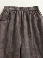 Retro Waterprint Linen Casual Nine-Piece Pants plus Size Women's Loose Elastic Waist Versatile Wide Leg Harlan Pants - Image 3