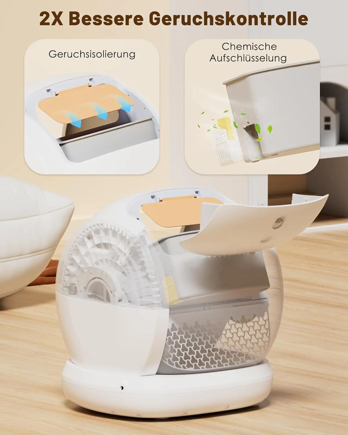 UBPet C20 セルフクリーニング猫トイレ、広口/広い空間/低入口/アプリ