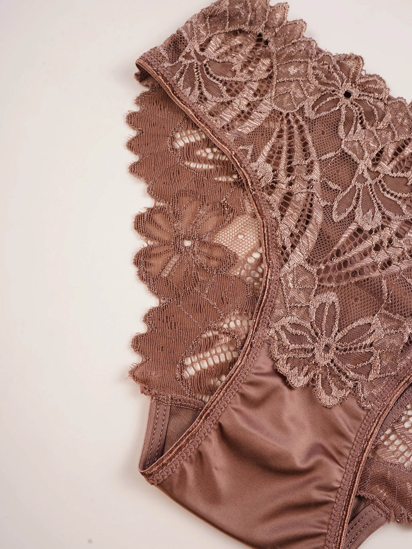 Women Satin Panties - Elegant Mid-Rise Lace Underwear Briefs with Floral Design