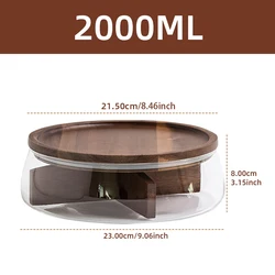 Multi - Compartment Glass Food Storage Tray with Wooden Lid - Snack and Fruit Organizer for Kitchen and Living Spaces (Capacity 2L)