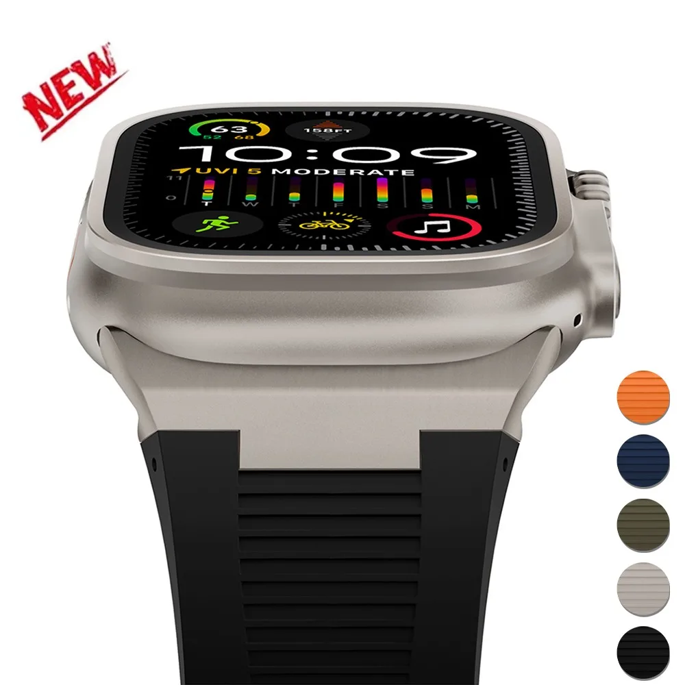 

Soft Rubber Strap for Apple Watch Ultra 2 49mm 45mm 44mm 42mm Luxury Sports Loop Band for Iwatch Series 7 8 6 5 4 3 Se 9 Correa