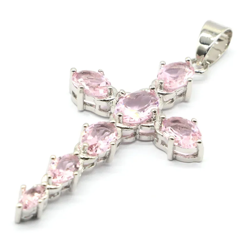 4.5g Real Customized 925 Solid Sterling Silver  PENDANT Long Cross Pink Kunzite London Blue Topaz Violet Tanzanite Woman's Engag
