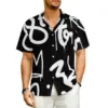 Black And White Graffiti Casual Shirt Abstract Symbol Loose Hawaii Shirts Men Short Sleeve Beach Comfortable Oversized Blouses 1