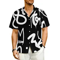 Black And White Graffiti Casual Shirt Abstract Symbol Loose Hawaii Shirts Men Short Sleeve Beach Comfortable Oversized Blouses 1