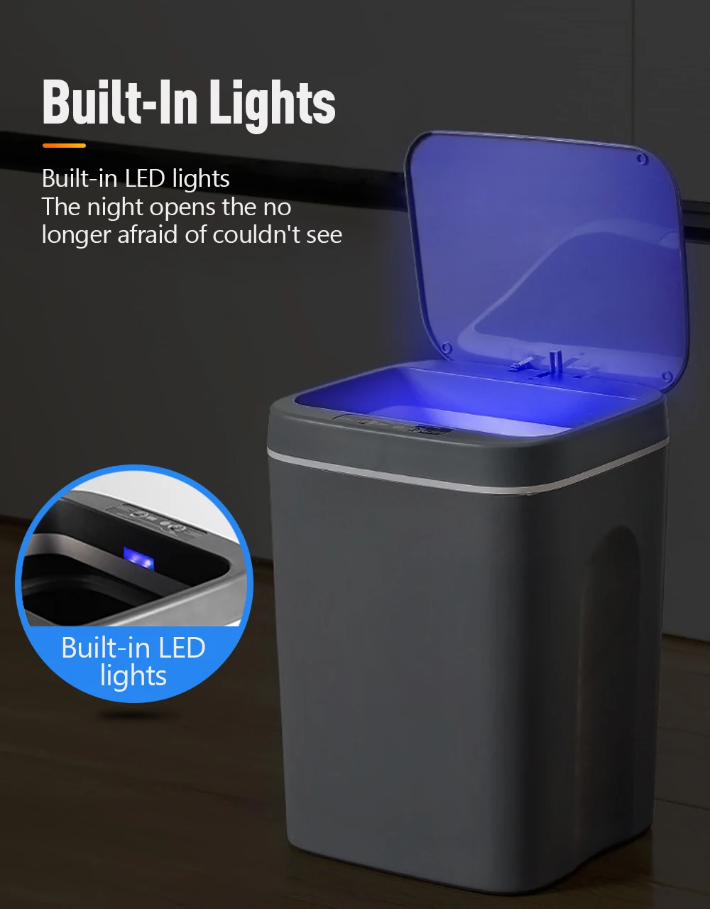 Poubelle Automatique De Cuisine 12L - Couvercle Sensoriel, Rechargeable USB, Étanche IPX3, Design Compact | Pour Bureau, Salle De Bain - 8