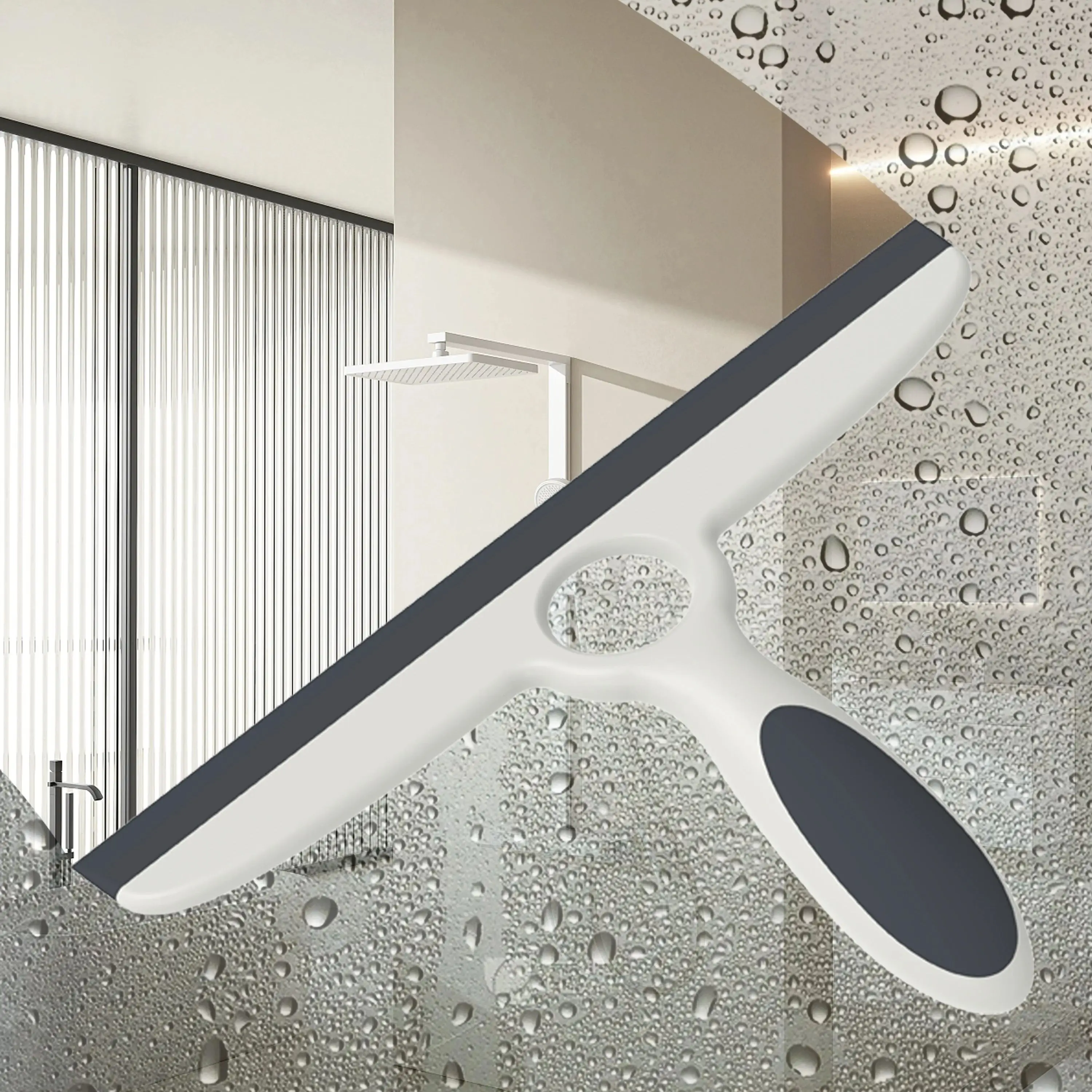 EHOMGUI Glass Squeegee Window Wiper Mirror Cleaner with Stick Hook Bathroom Rubber Cleaning Tool for Glass Cleaning 4