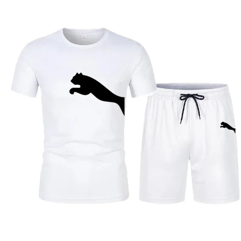 New,Men's T-Shirt and Short Pants Set, Sportswear, Streetwear, Tracksuit, Cotton T Shirts, Shorts Suit, Summer, Two Piece Sets