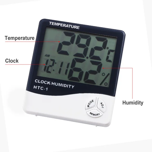 Medidor de temperatura y humedad Digital LCD para el hogar, termómetro electrónico LCD para interior y exterior, higrómetro, alarma meteorológica, HTC-1 de HTC-2 4