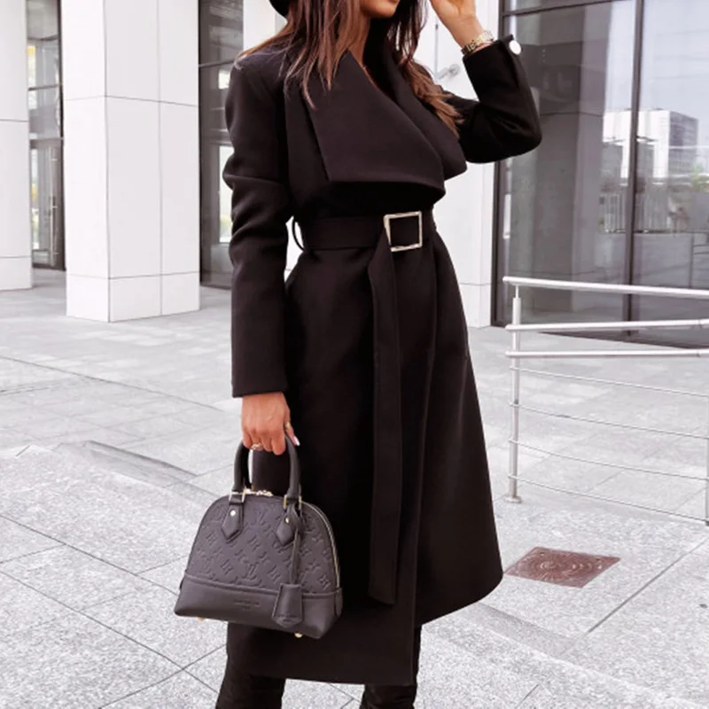 Women's Autumn and Winter 2022 Temperament Mid-length Thick Woolen Long-sleeved Women's Jacket Trend Red Fashionable Woolen Coat