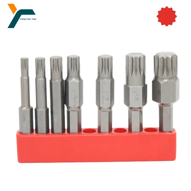 Tournevis Torx cannelé à 12 points, embout de 1/4 pouces, tige hexagonale, tête de perceuse à vent 50mm, clé à vis magnétique M4 M5 M6 M7 M8 M10 M12 7 pièces 1
