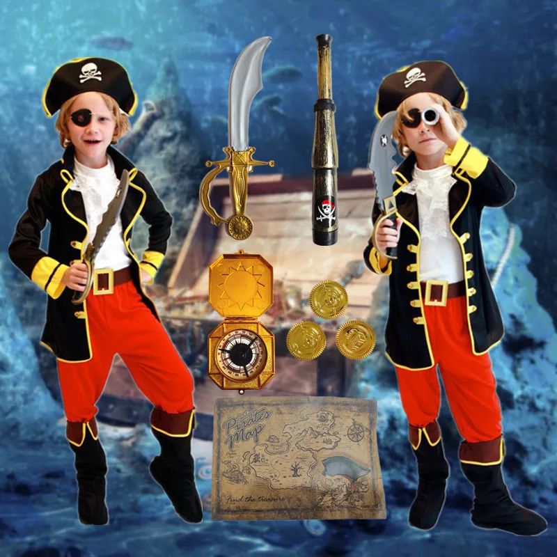 

Caribbean Pirates Jack Captain Costume Kids Boys Children's Day Party Dress Cosplay Fantasy Clothing