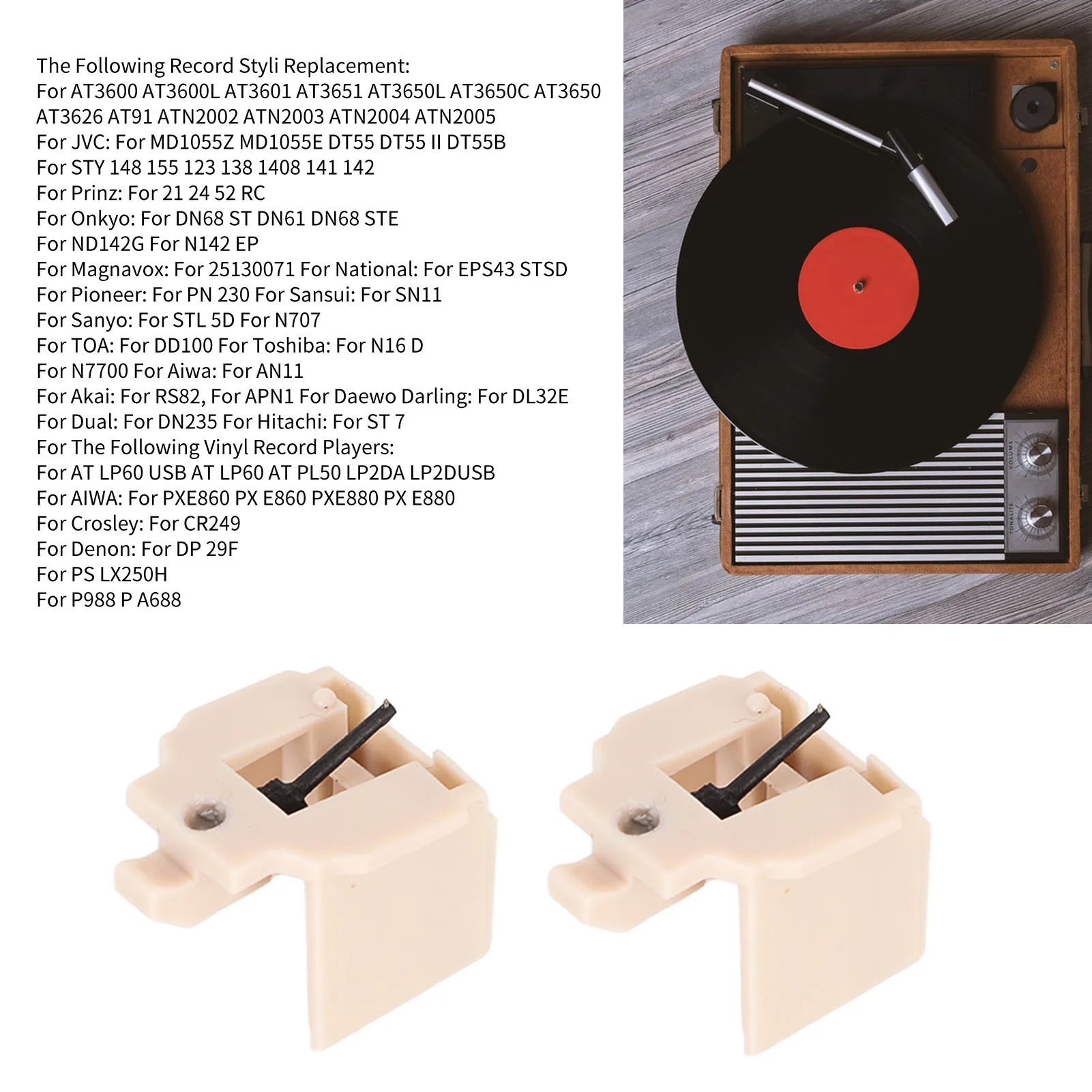 2pc Turntable Stylus Needle Record Player Needles Reduce Wear Tear Replacement for AT 60 AT PL300 Vinyl Turntable Player turntable stylus needle