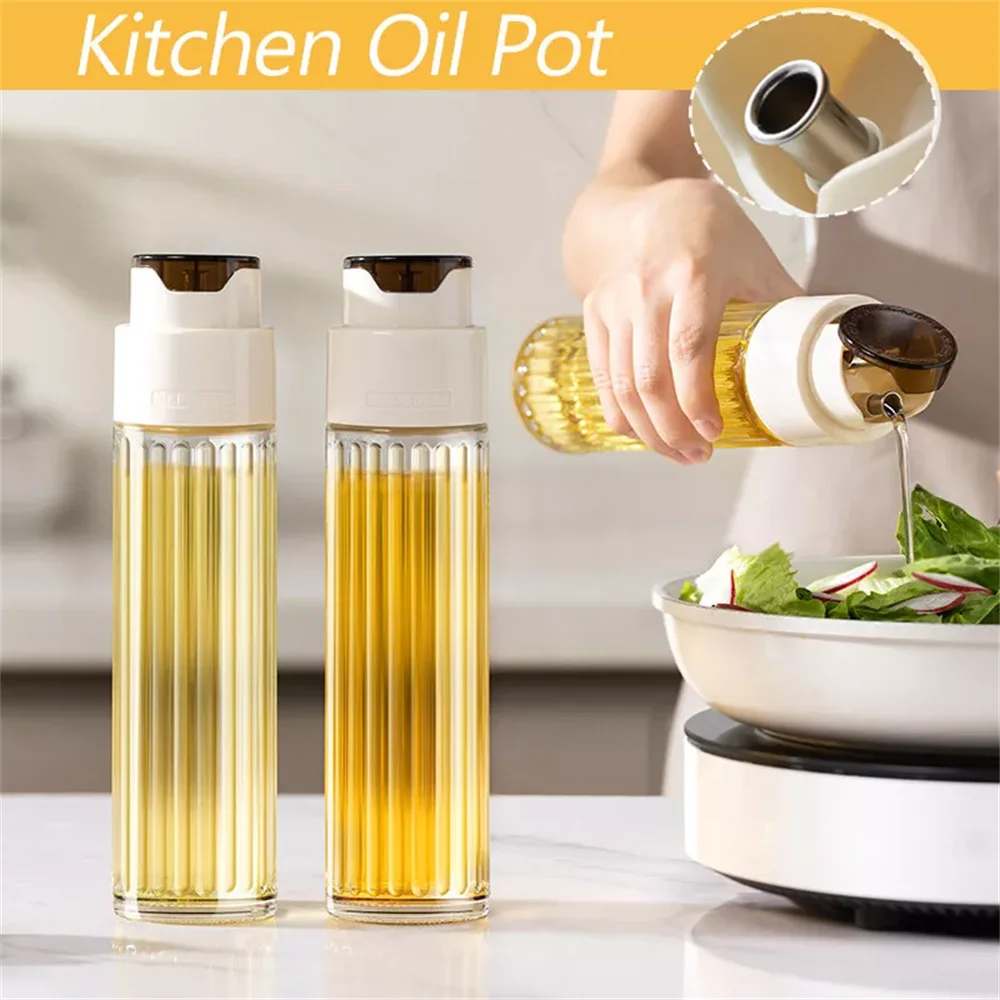 Oil Dispenser Spice Jar Seasoning Bottle 500ML Glass Oil Vinegar Bottle Automatic Opening Closing Leak Gravity Dispenser for Kitchen