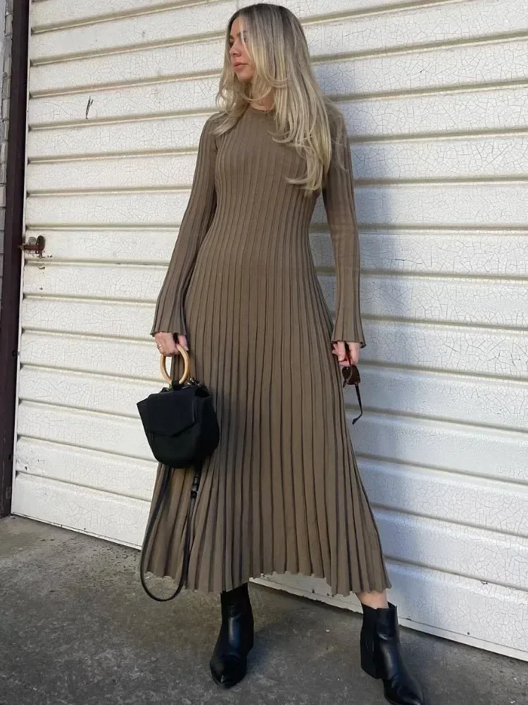 Women-Casual-O-neck-Knitted-Long-Dress-Autumn-Elegant-Ribbed-Long ...