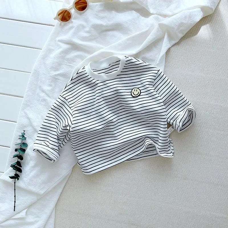 T shirt Striped Cute Baby Long Sleeved T-shirt Children Clothes Tops Boy's Sweatshirt Kids O-neck Pullover Blouse 1 2 3 4 5 6years