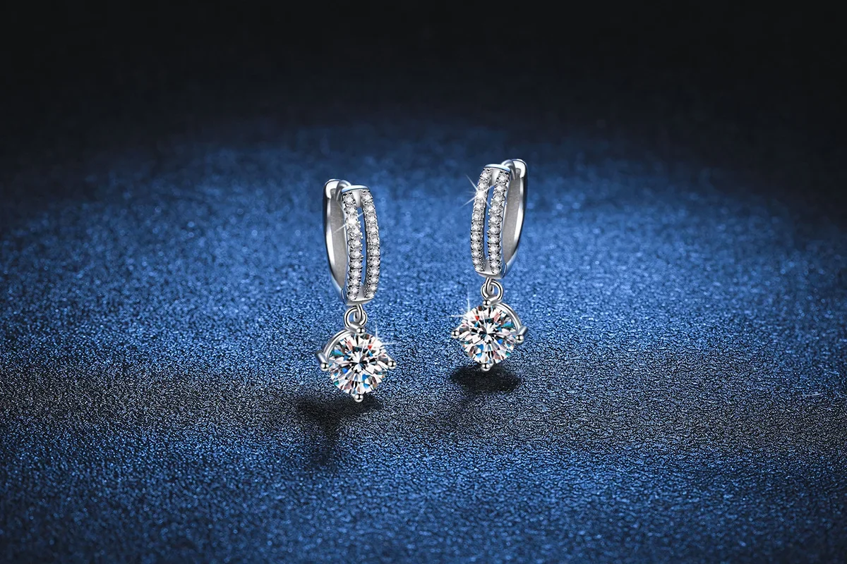 Solid 14K White Gold AU585 Platinum PT950 Earrings moissanite earrings classic four claw D color 1 carat earrings for women,womens earrings,gold earrings,gold stud earrings