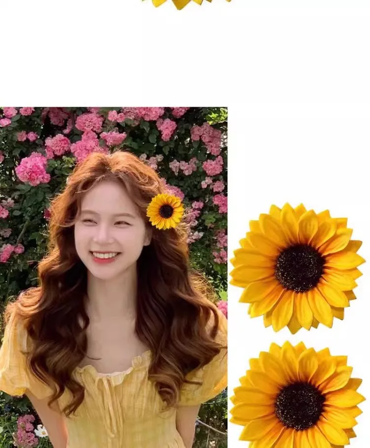 Sommer Sonnenblume Haarspange Süße Gelbe Blume Große Haarnadel Rand Clip Frauen Mädchen Mode Haar Zubehör Strand Kopfschmuck Geschenke – Detail 2