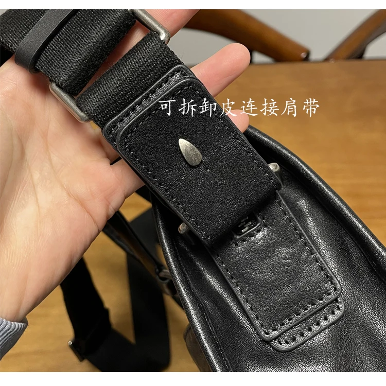 Lässige, luxuriöse, pflanzlich gegerbte Rindsleder-Herren-Aktentasche, schwarze Aktentasche, Outdoor-Reisen, Arbeit, handgefertigte Handtasche aus echtem Leder, Umhängetasche – Detail 16