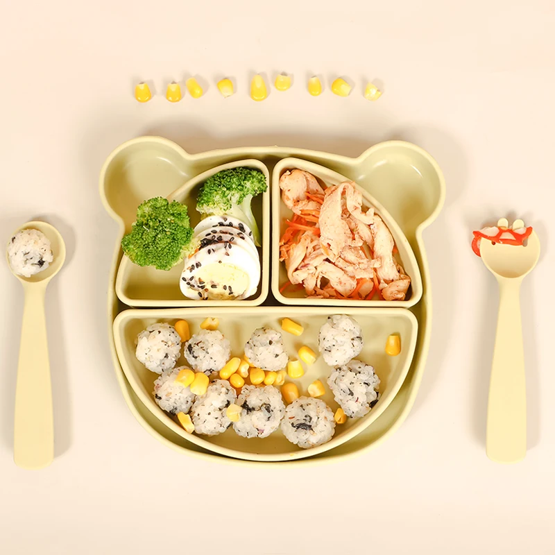 Modabebe 9/6/5 PCS Baby Silicone Feeding Set BPA Free Baby Plates Bowl Spoons Fork Set Cute Design Kids Tableware With Bibs