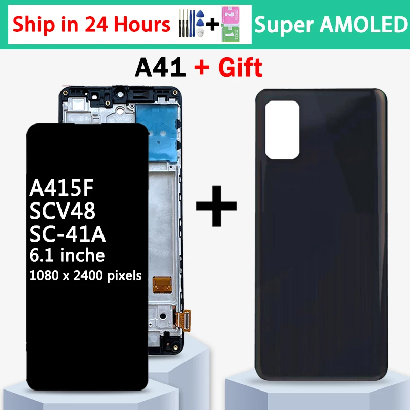 Super Amoled A41 Lcd Con Impronta Digitale Per Samsung A41 A415 A415F Display Lcd Touch Panel Digitizer Assembly
