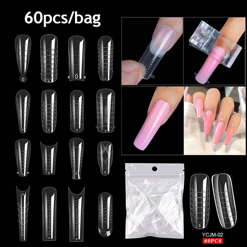 

60pcs UV Gel Quick Building Nail Extension Mold Acrylic Nails French Nail Dual Forms Full Cover Nail Shaping Extend Top Molds