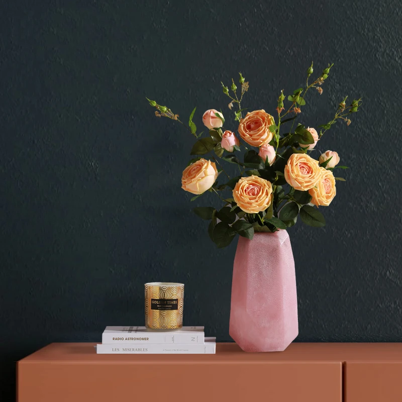 Nordic Luxury Style Small Caliber Pink Fresh Glass Vase Decoration