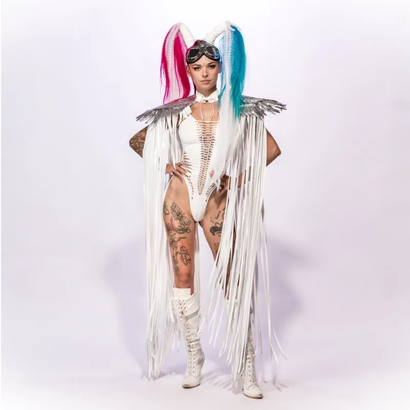 Leosoxs Gothic Sequin Fringe Tassel Wings Cover Ups Unisex Y2K Cosplay Costumes Capes Streetwear Beach Party Shawl Cloak