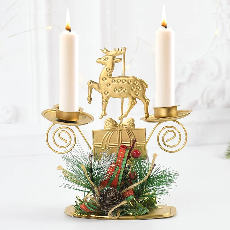 Christmas Wrought Iron Candlestick Santa Claus Snowflake Star Elk Christmas Tree Candle Holder Home Xmas New Year Table Ornament