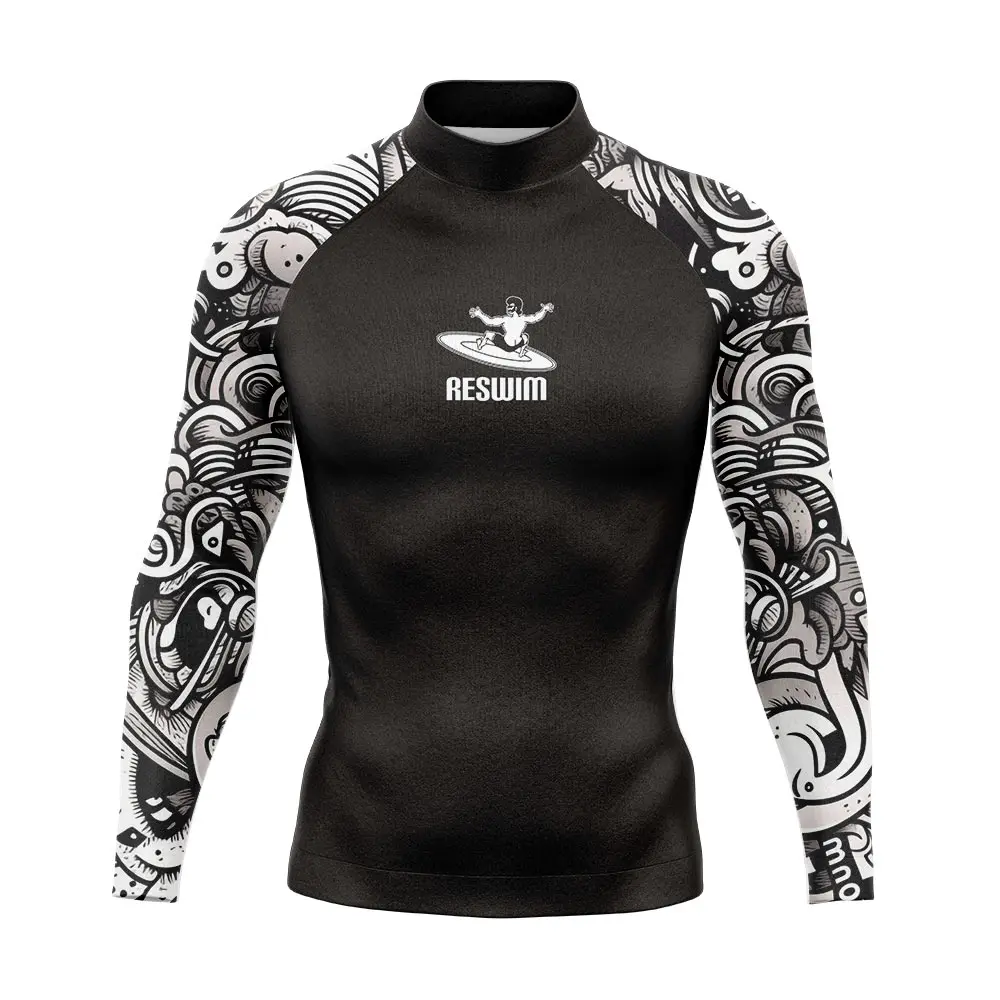 New Men's Surfing Diving Swimsuit Funny Rash Guard Long Sleeve Tight Swimming T-shirt Beach UV Protection Swimwear GYM Rashguard 4