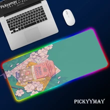 Kawaii adorável jogo mousepad jogo slipmat rgb led configuração gamer decoração brilhante tapete do mouse pc república dos jogadores com tapete de cabo