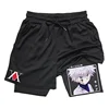 Mens 2-in-1 Athletic Gym Shorts Anime Hunter X Hunter Print Quick Dry Stretchy Active Shorts Fitness Workout Running Sportswear 1