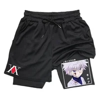 Mens 2-in-1 Athletic Gym Shorts Anime Hunter X Hunter Print Quick Dry Stretchy Active Shorts Fitness Workout Running Sportswear 1