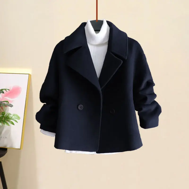 Women's Winter New in Matching Set Korean Elegant Woolen Coat+Half High Collar Bottom Sweater+Pants 3 Piece Suit Female Clothing