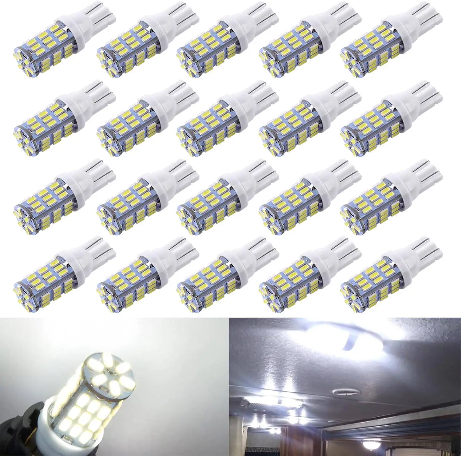 T10 921 194 168 Bulbs Xenon White Super Bright 3014 42SMD LED Replacement 12 Volt RV Camper Trailer Boat 20PCS