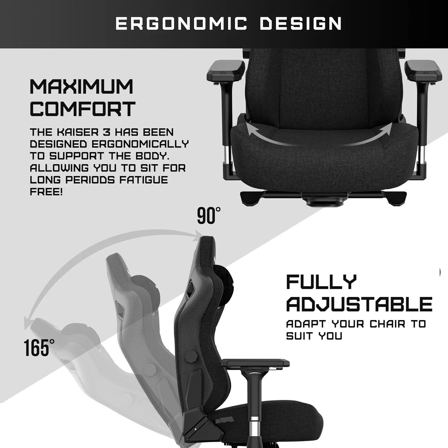 Kaiser 3 XL Gaming Chair for Adults - Ergonomic Black Leather Gaming Chairs with Lumbar Support 5