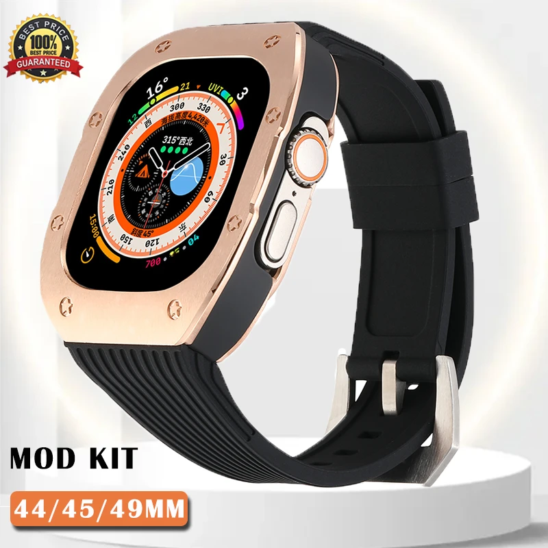 

Luxury Metal Modification Kit for Apple Watch Ultra 49mm 8 7 45mm Silicone Band Steel Case Belt for IWatch Series 6 SE 5 4 44mm