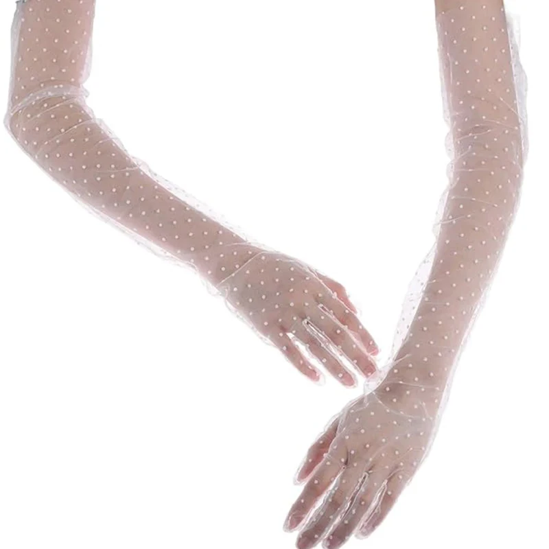 Women's mesh vintage long Dot polka dot gloves Sun protection Lace wedding bridal dress accessorize with embellishments