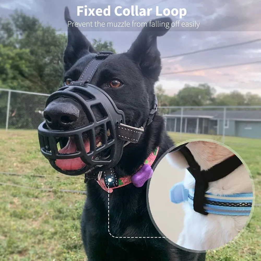 Reflective Dog Muzzle Adjustable Soft Padded Anti Biting Chewing & Licking Air Mesh Drinkable