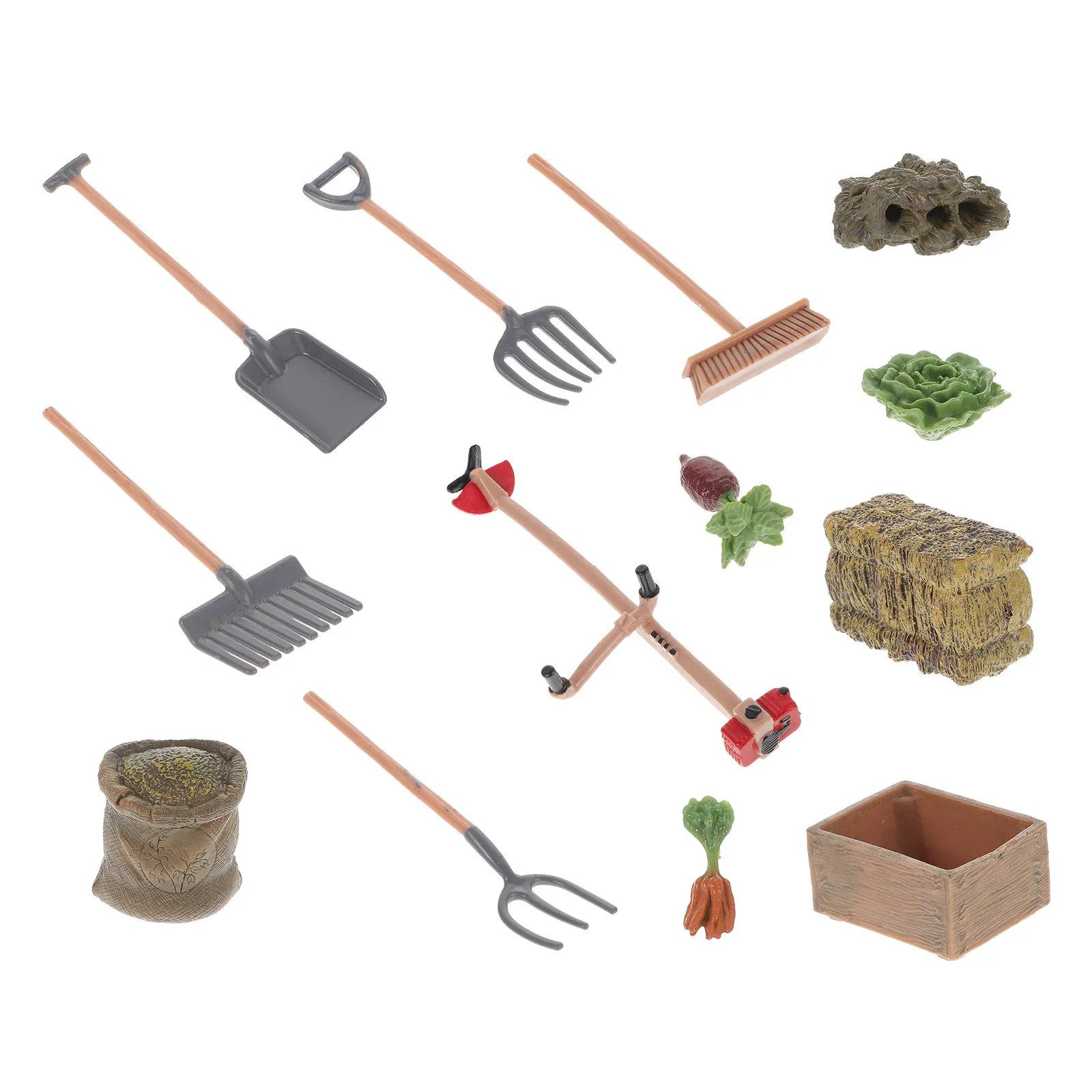 13종 시뮬레이션 야채밭 도구 미니어처 농기구 세트 마이크로 정원 장식 관리 수리 도구 키트